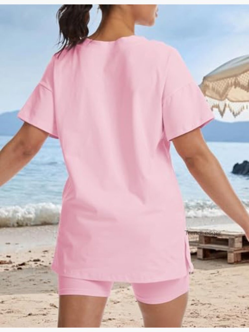 Oversized V Neck T Shirt & Biker Shorts Matching Set - Picture 3 of 7